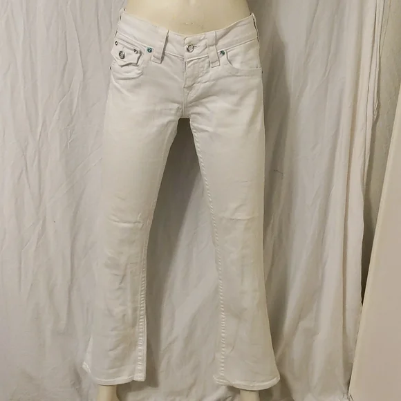 True Religion white boot cut jeans with blue crystals - Picture 3 of 10
